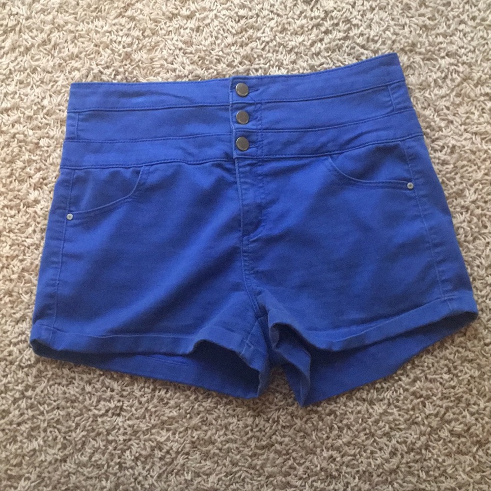 High-waisted blue shorts